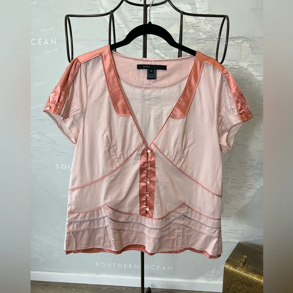 New Marc Jacobs vintage deadstock silk cotton pink blouse buttons pleats 12 - Picture 2 of 7